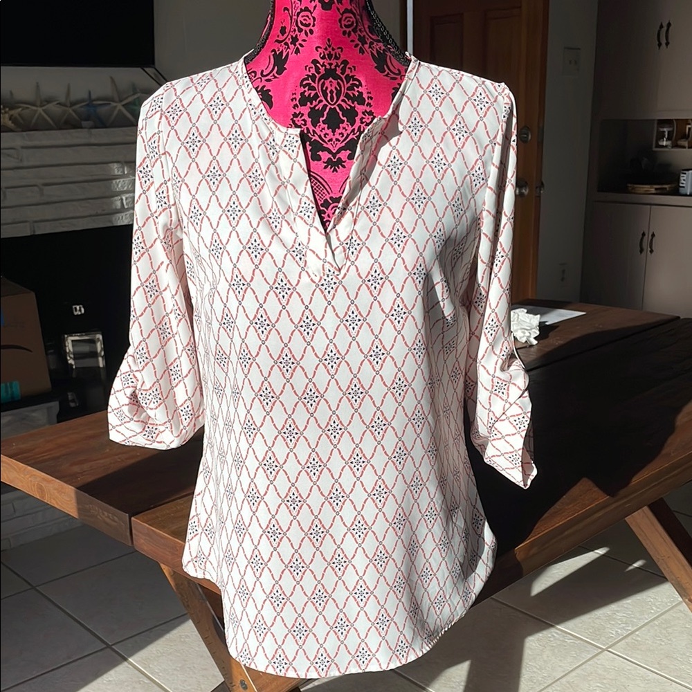 41 Hawthorn Cream and Pink Cuffed Sleeve Blouse